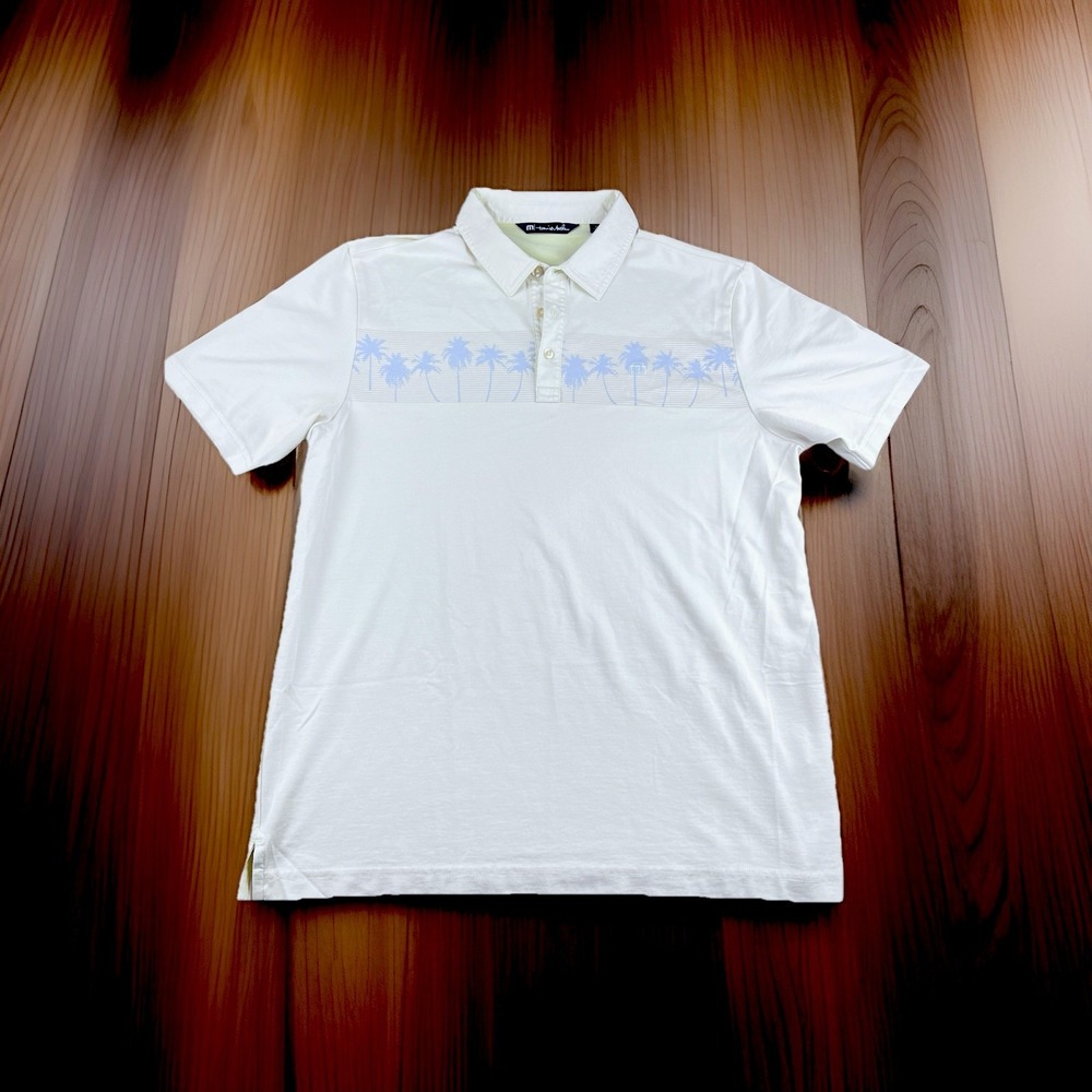 Travis Mathew Golf Polo Performance Stretch Palm Tree Print Beige‎ Size Large